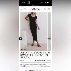 NWT Bohme ARIAH RIBBON TRIM SWEATER DRESS IN BLACK